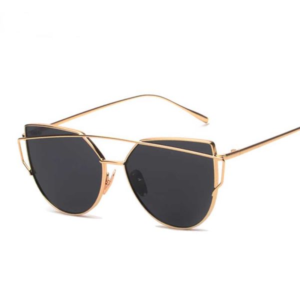 

2020 brand designer cat eye women sunglasses mirror flat plane rose gold vintage cateye fashion sun glasses fmale lady eyewear, White;black