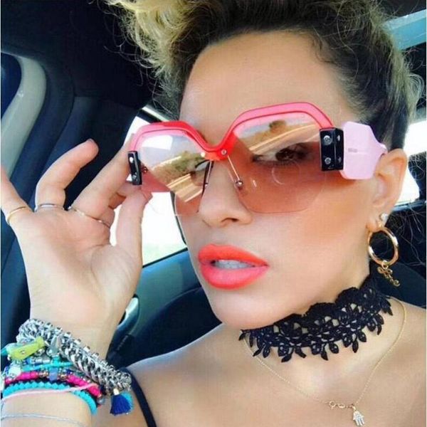 

sunglasses wihoda women oversized square sunglass vintage semi-rimless coating colorful female sun glasses s09s, White;black