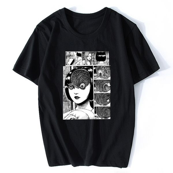 

uzumaki cotton t shirt men junji ito tees horror manga tomie tshirt men short anime japanese t-shirt men's clothes designs