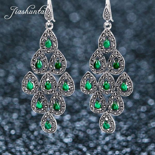 

jiashuntai silver 925 earrings for women red green large peacock earrings 925 sterling silver jewelry female