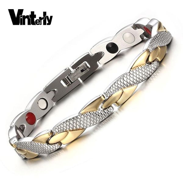 

vinterly health energy magnetic ion germanium bracelet men pulseras hombre chain link stainless steel bracelet bangle women men, Black