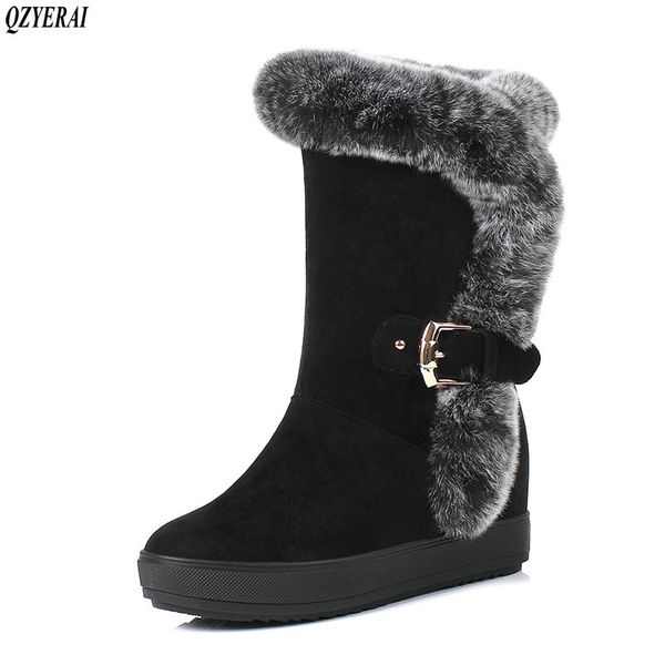 

2020 новых горячих женщин сапоги осень зима flock дамы моды снег boots ботинки бедренной кости высокие suede mid-теленок, Black