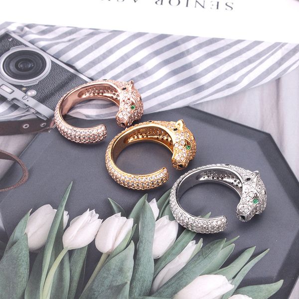

style fashion new product full diamond temperament leopard ring glue leopard print open ring couple jewelry sale, Silver
