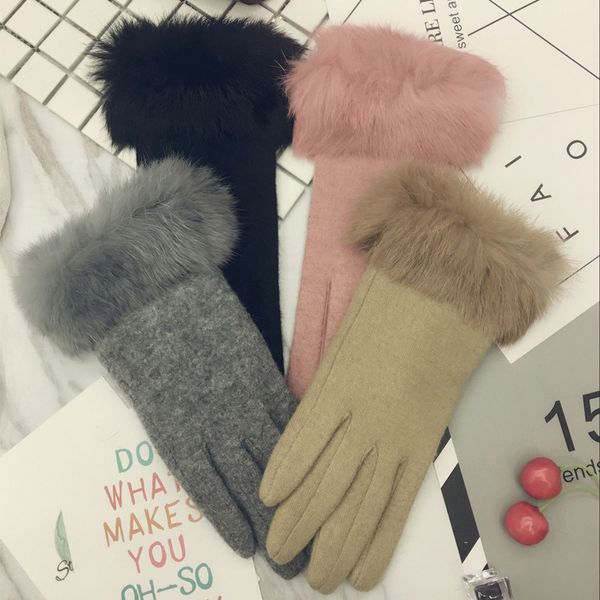 

women' cashmere gloves in winter 2020. warm gloves with plush and thickened hair. with smart touch screen, Blue;gray