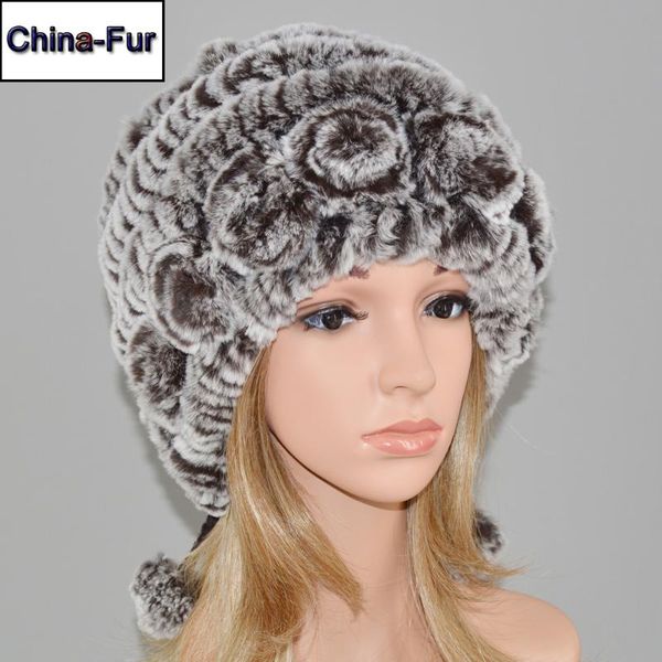 

beanie/skull caps 2021 russia good elastic knitted rex fur beanies cap women winter real hat wholesale retail, Blue;gray
