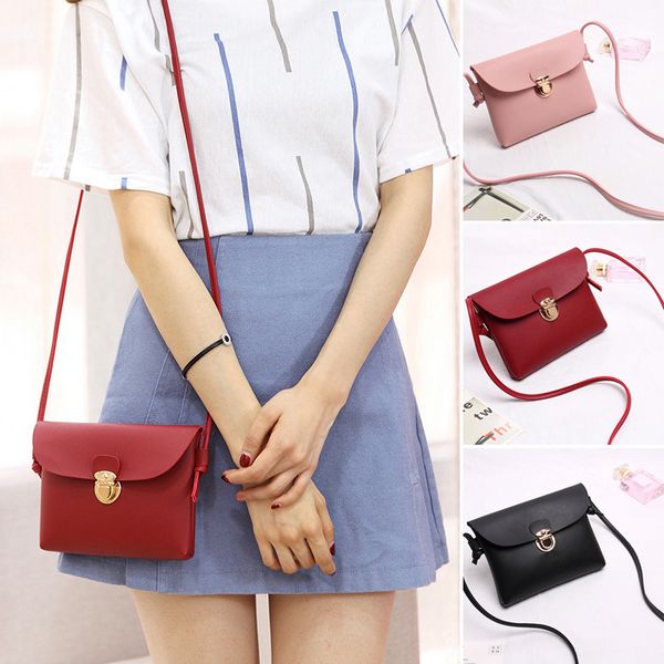 

women's solid color shoulder bag messenger bag with hardware lock for mobile phone change sale-wt