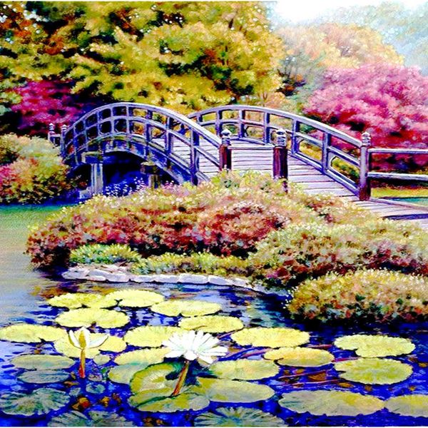

custom size diy oil painting paint by numbers lotus pond for adults kids home wall paintings