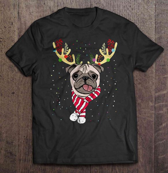 

men funny t shirt fashion tshirt reindeer pug christmas sweater women t-shirt