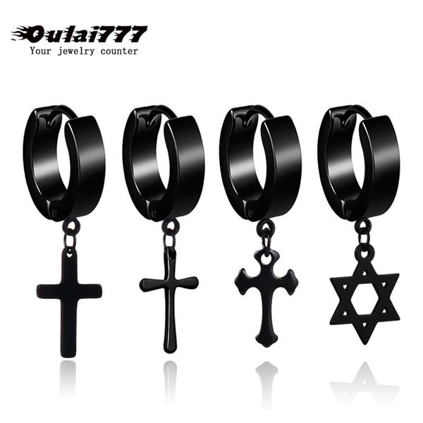 

oulai777 stainless steel dangle women earrings personality hanging gifts men accessories black earrings crosses fashion jewelry, Golden;silver