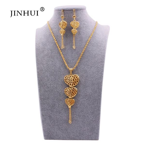 

earrings & necklace dubai 24k gold color jewelry sets for women bridal heart pendant african wedding set wife gifts, Silver