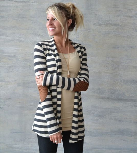

autumn and winter fashion slim fit long sleeve striped arm coat patch patchpatch cardigan coat cotton j13og, Black
