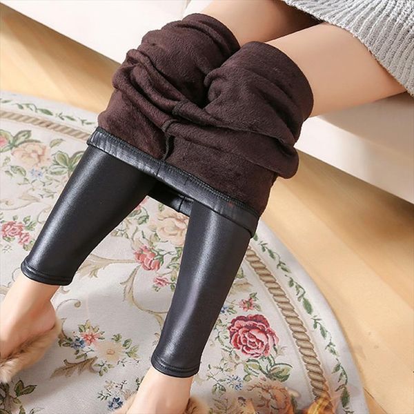 

new winter leggings warm legging thickening black leather pants high waist plus size velvet solid faux leather leggings