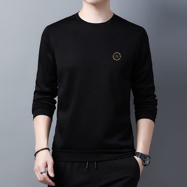 

2020 autumn and winter new long-sleeved t-shirt young and middle-aged men's round neck solid color fashion casual t-shirt sweater sweat, Black