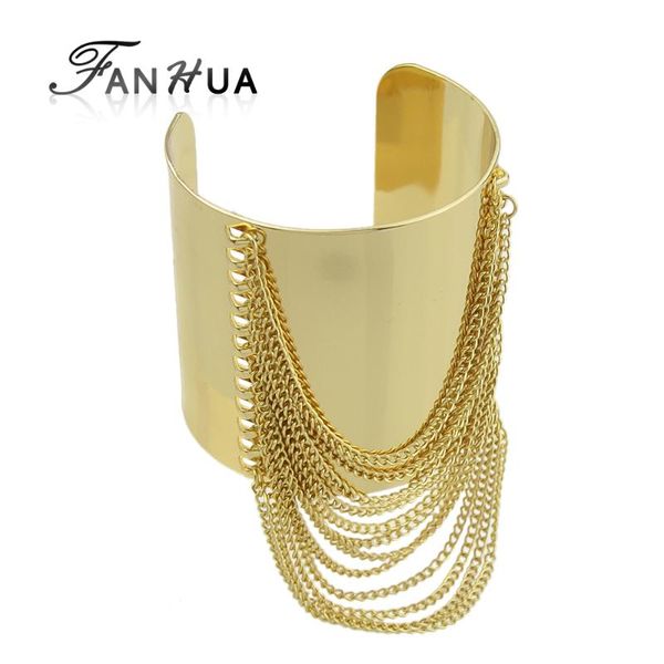 

fanhua gold-color big punk summer style pulseira ouro wide gold chain tassel bangles, Black