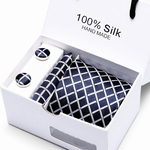 

luxury mens ties jacquard woven 7.5 cm 100% silk tie set stripe plaid blue and red necktie gravat wedding party gift for men, Black;gray