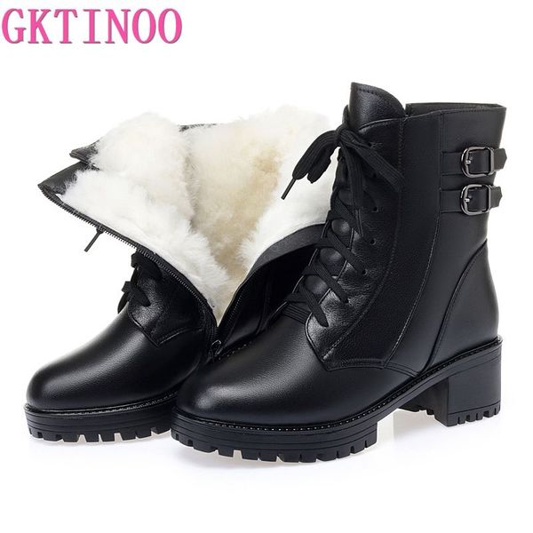 

gktinoo ankle boots women winter shoes new 2020 wool warm non-slip ladies' boots genuine leather winter snow large size 42, Black