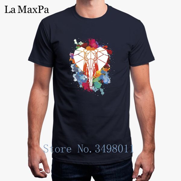 

printed geometric elephant on bright paint splash t-shirt for men solid color t shirt for men round neck mens tee shirt male