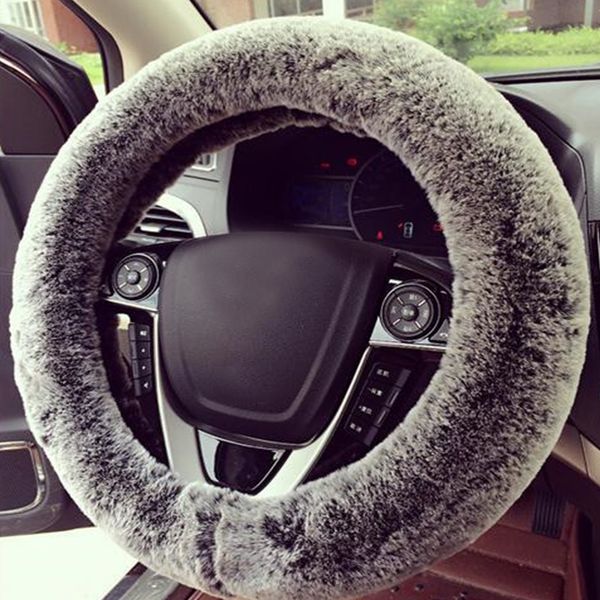 

faux car steering wheel cover black with grey winter essential universal furry fluffy thick