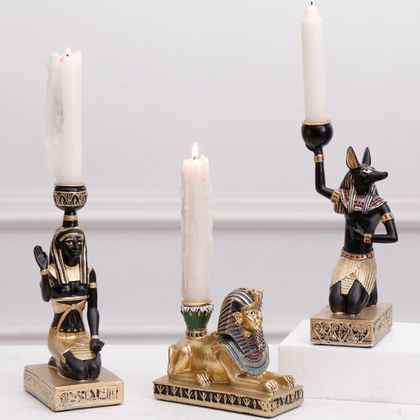 

candle holders ancient egypt anubis god cat sphinx candlestick resin figurines deskdecor holder home decoration accessories gift