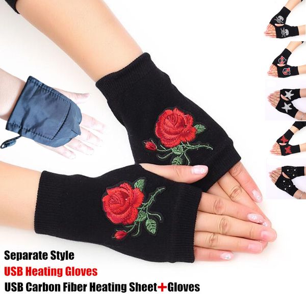 

winter warm boy&girl students homework separate style usb heating gloves,women office hand back heated knitted fingerless gloves, Blue;gray