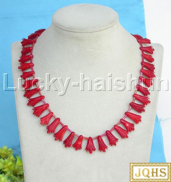 

jqhs natural 17" carved flower red coral necklace 18kgp clasp j13259, Silver