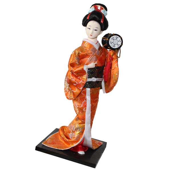 

12inch japanese geisha lady doll with orange kimono ornament collectible