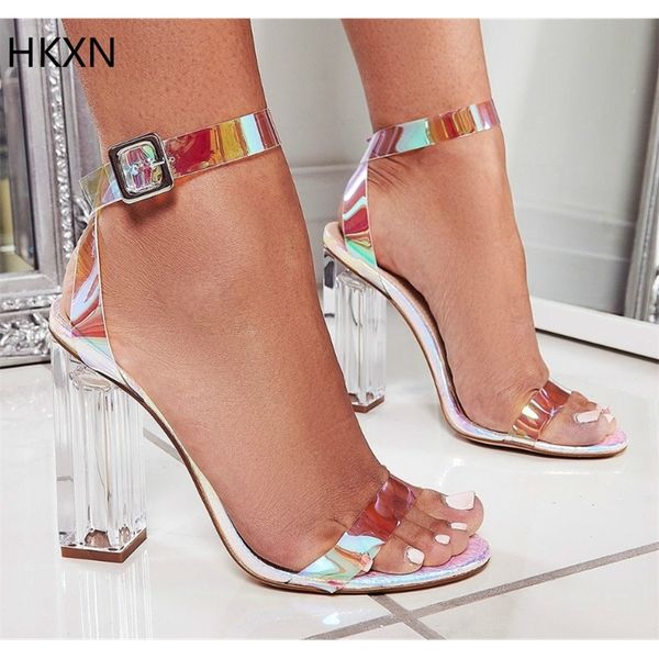 

2020 pvc clear transparent strappy buckle sandals women sandals shoes celebrity wearing simple style high heels y200620, Black