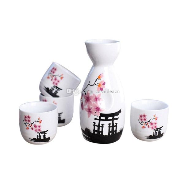 

japanese sake set hand painted kiyomizu temple and cherry blossom ceramic wine bottle cups elegant sake drinkware oriental gifts