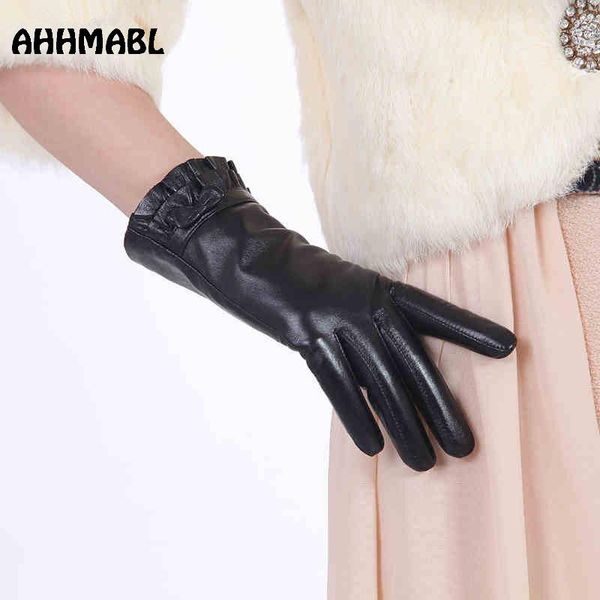 

five fingers gloves elegant women leather genuine lambskin autumn spring winter thermal trendy female glove g568, Blue;gray