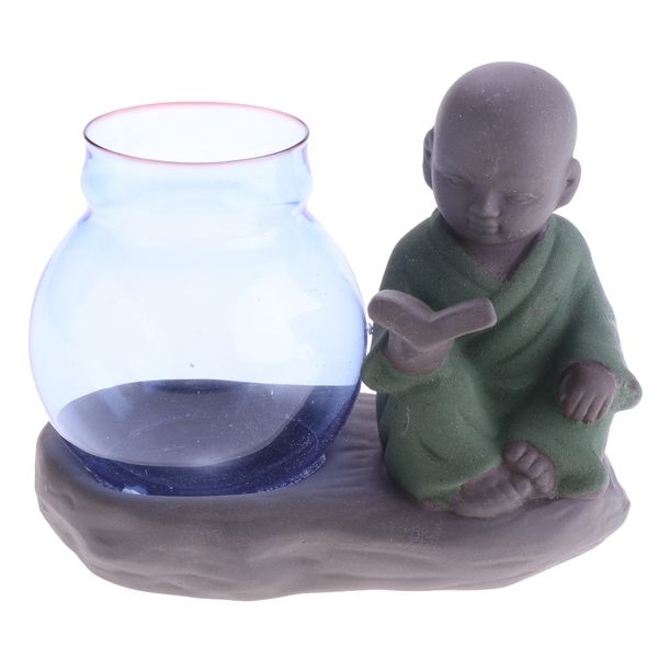 

ceramic buddhist monk tea pet design clear glass decorative tableflower vase terrarium pot