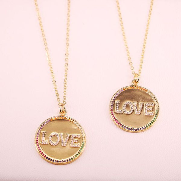 

pendant necklaces 5pcs, colorful cz love round gold color necklace engagement jewelry, Silver
