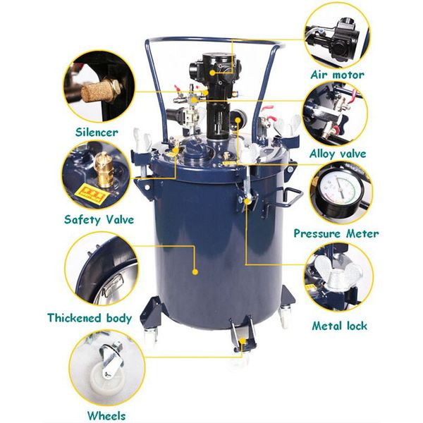 

2.5gal (10l) pneumatic pressure feed paint mixer tool pot tank sprayer regulator air agitator pressure mixing drum tool blender