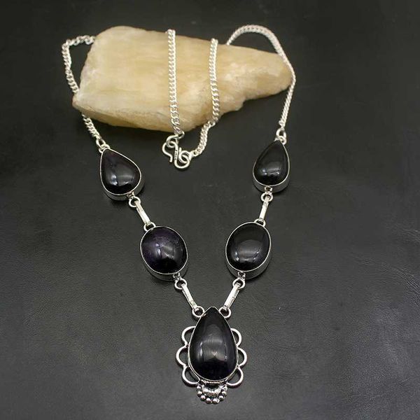 

hermosa multi stone purple charoite silver color chain necklace 20 inch a903