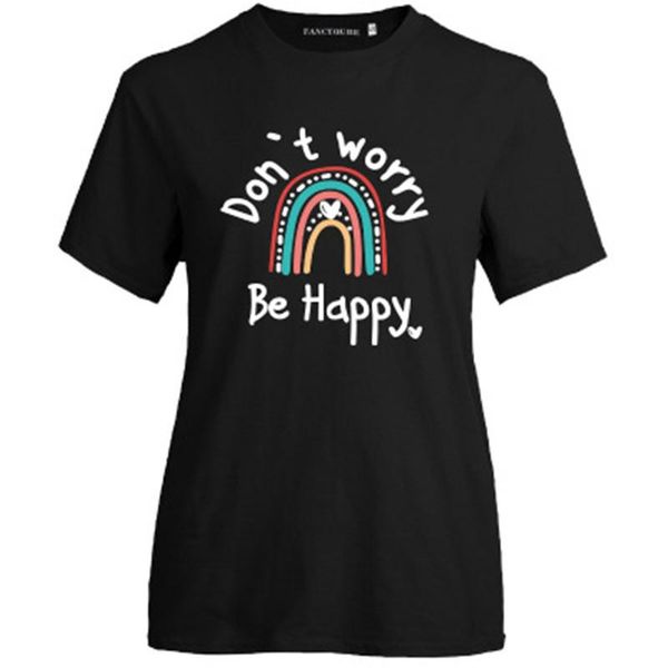 

don't worry be happy women t-shirt letter printing o-neck tee female summer fashion loose casual short sleeve clothing, White