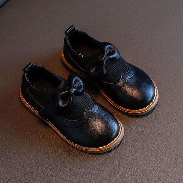 

children soft casual shoe loafers set of feet kids leather skate shoes for girls autumn new flat shoes with bow sz277, Black;grey