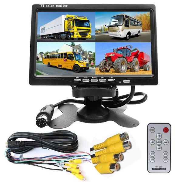 

uvusee 7" lcd monitor 4ch quad split screen video input for car truck front rear view backup camera vehicle security system