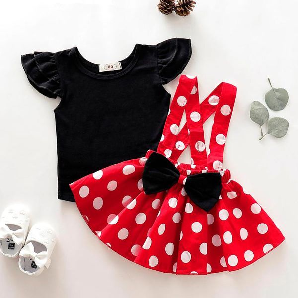 

polka dot girl clothes set outfits girls clothes sets spring summer suspender skirt 2pcs cute baby girl set, White