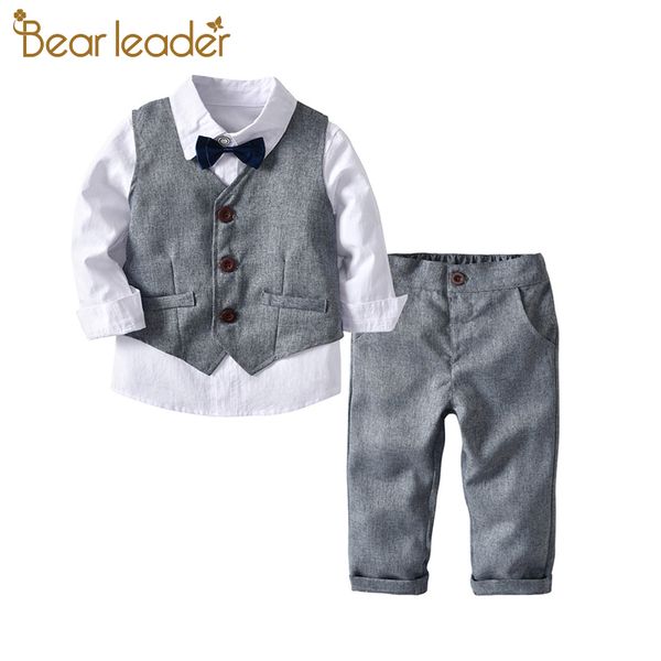 

bear leader boys gentleman clothing set new fashion party bowtie t-shirt and pants outfits kids boy casual suits children sets, White