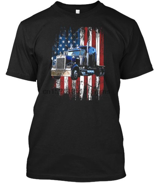 

casual trucker american flag truck driver tagless tee t-shirt