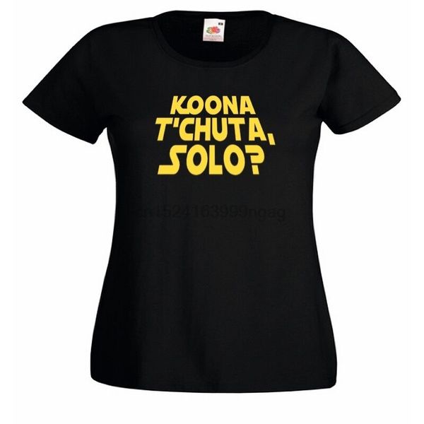 

greedo frase ventagli t-shirt aderente nera da donna