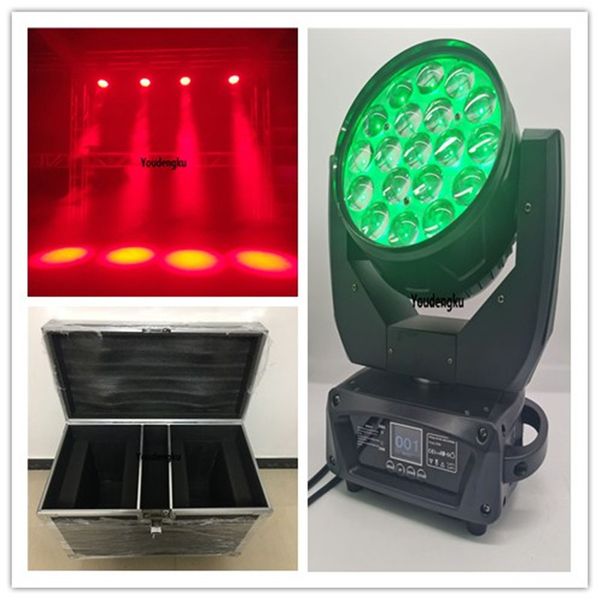 2pcs com caso super brilhante LED Lavagem 19 * 15W 4-em-1 RGBW Beam Indoor LED Will Wash Movendo a cabeça com zoom DJ Light for party event