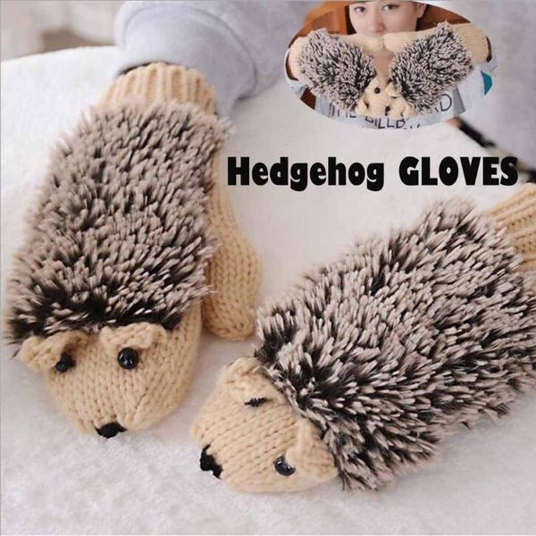 

gloves women funny winter thicken lovely plush gloves warm thick knit hedgehog full finger mittens wrist outdoors #45, Blue;gray