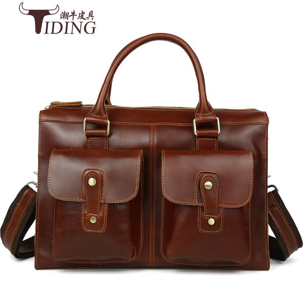 

genuine leather men's briefcase lapbags 14" male bag vintage cowhide leather man handbag 2020 black shoulder crossbody bags