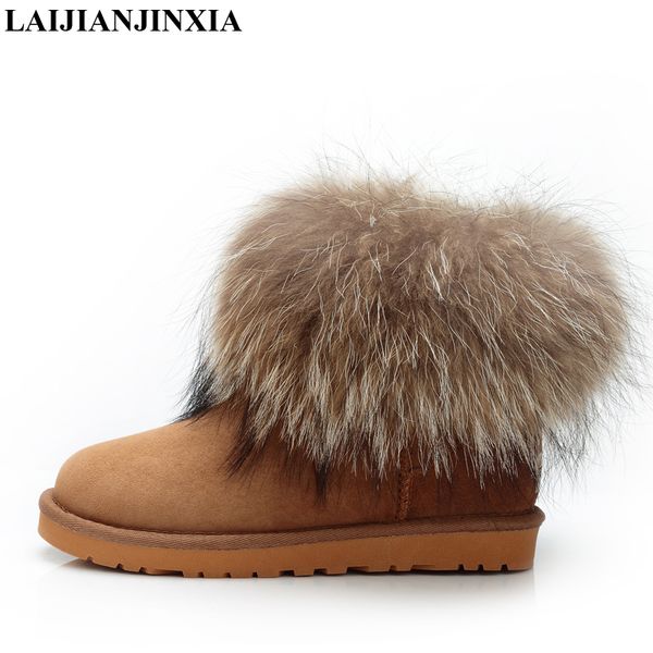 

laijianjinxia fashion fur short ankle girls winter suede snow boots women genuine sheepskin leather fur lined winter shoes, Black