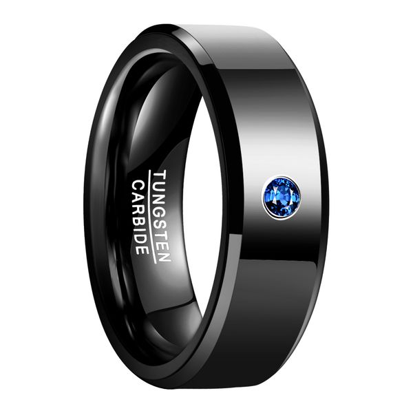 

nuncad brand blue zircon black tungsten steel ring 8mm wide tungsten carbide ring jewelry usa size 7-12, Silver