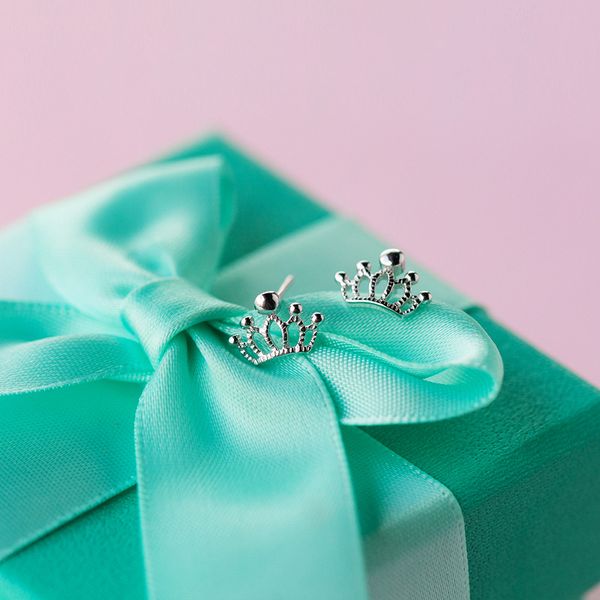 

modian новое прибытие 925 sterling silver малый смазливая корона серег для gril дети серьги моды корейских ювелирных аксессуаров, Golden;silver