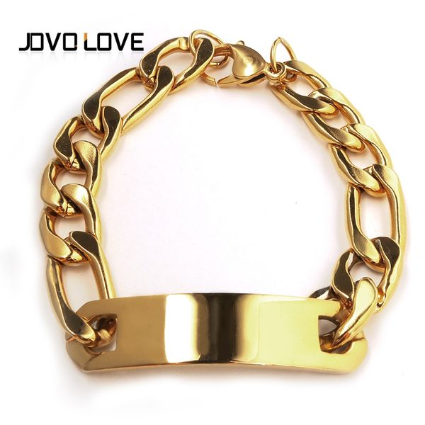 

bangle jovo 2 style gold/silver color men bracelets curd cuban charm id stainless steel high polished link & chain for, Black