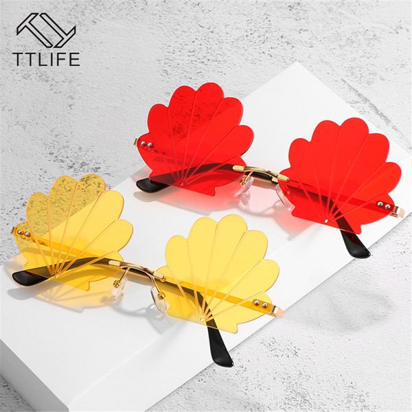 

ttlife rimless sunglasses 2020 women shell sunglasses metal frameless funny party sun glasses female colorful shades oculos, White;black
