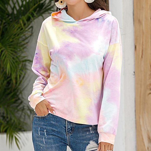 

hoodies multicolor casual women tie dye print hooded sweatshirt 2020 autumn tie dye long sleeve hoodies, Black