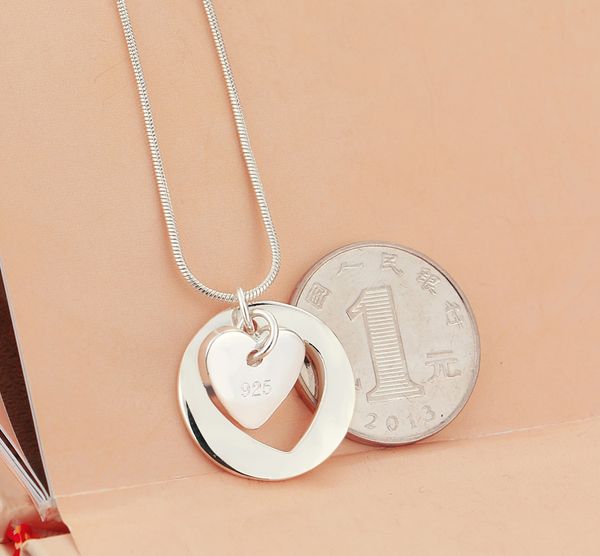 

new women' decoration necklace heart pendant necklaces lady charm process jewelry silver color snake chain birthday gift